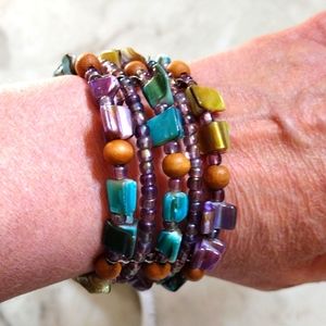 Beautiful multiple strands of colored beads wire bracelet.
